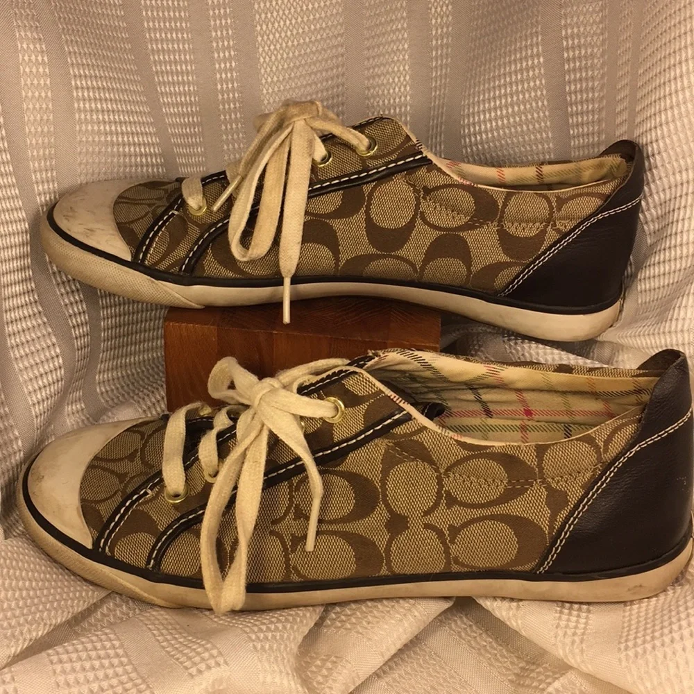 Coach monogrammed canvas/leather lace up shoes